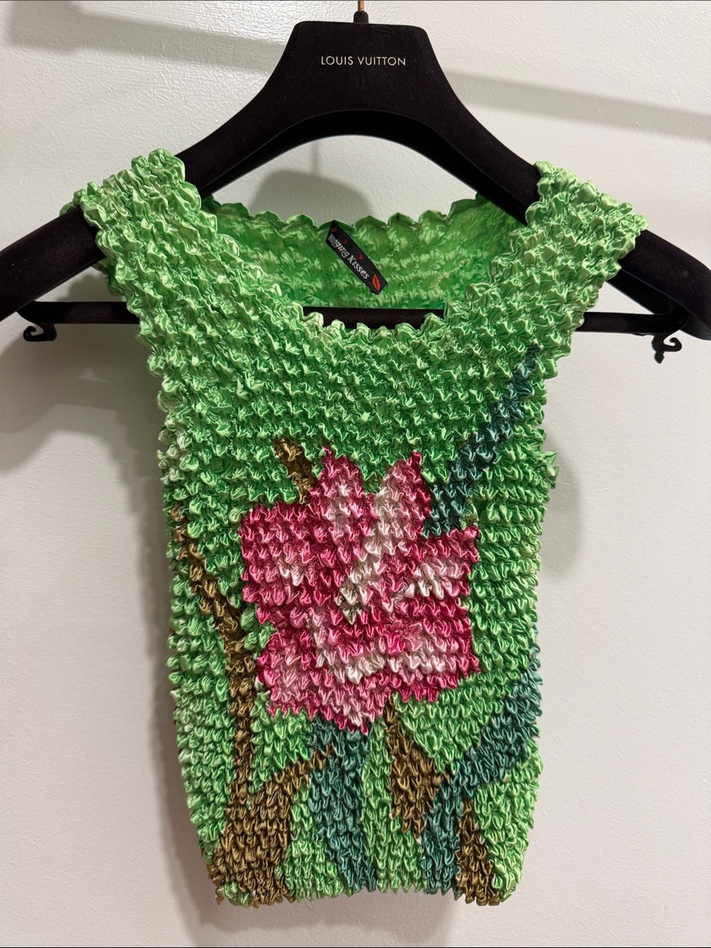 Green Floral Smocked Crop Top with Pink Blossom
